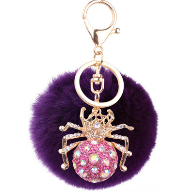 

Keychain alloy studded spider hanging bag mobile phone accessories cute animal rex rabbit hair car pendant