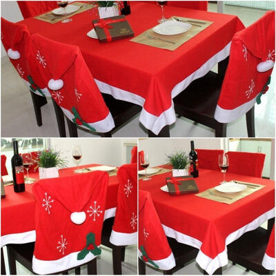 

Red Santa Chair Hat Cover Table Cloth Cover Xmas Christmas Party Dinner Decor