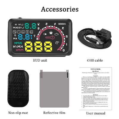 

Car HUD Head Up Display 55" KMh & MPH Speeding Warning OBD2 Interface Windshield Projector Multiple-Color Bright Speeding Warnin