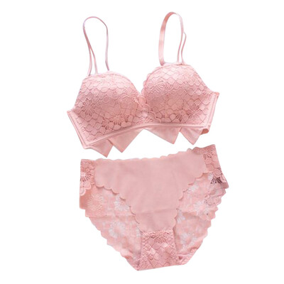 

Toponeto Fashionable Gather Together Ring-Free Bra Suit Wave Lace Sexy Lady Underwear