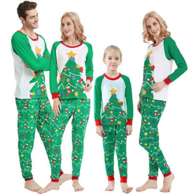 

2 Pcs Pajamas Sets Family Matching Women Kids Christmas Tree Sleepwear Nightwear