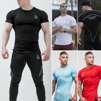 

Hot Mens Short Sleeve Workout Fit Short Sleeve Slim Muscle Bodybuilding T-shirt