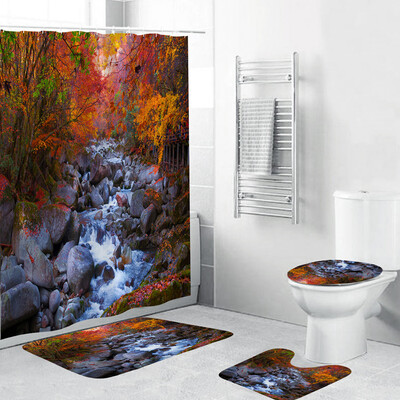 

Gobestart 4PCS Non Slip Toilet Polyester Cover Mat Set Bathroom Shower Curtain