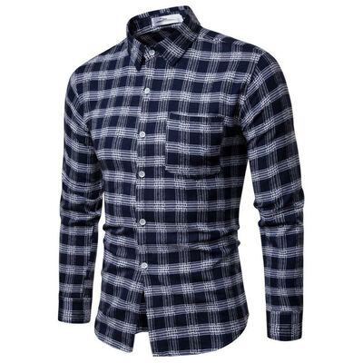

Mens Long Sleeve Casual Check Print Cotton Flannel Plaid Shirt Tops T-shirt