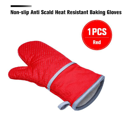 

1PCS Non-slip Anti Scald Heat Resistant Baking Gloves Silicone Cotton Thicken Oven Glove Kitchen Cooking ToolsBlue