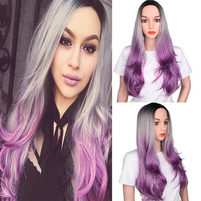 

〖Follure〗Women Long Curly Straight Wavy Synthetic Full Hair Wig Pink Purple Cosplay