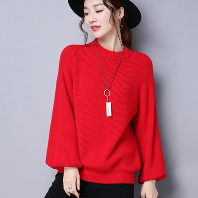 

2018 autumn&winter new womens round neck thickening sweater fashion Korean version of solid color jumper women