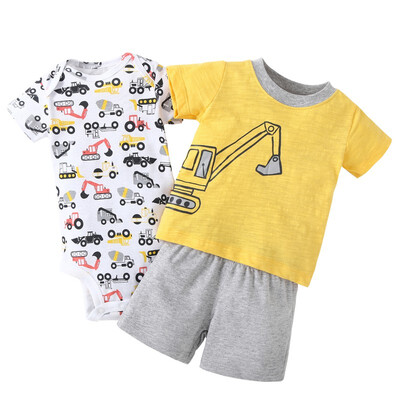 

Baby Sets Boy & Girl Clothing Set 2018 New Active Cartoon Cotton Short T-shirt Shorts or Romper 3 Pcs Set Baby Clothes