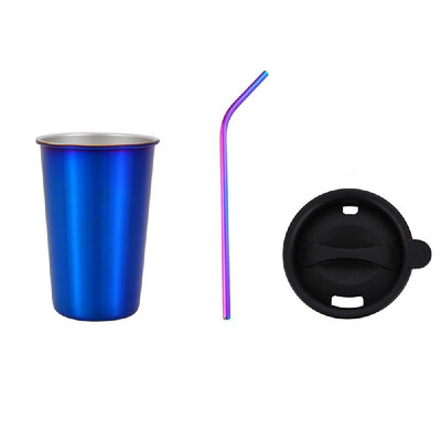 

500ml 304 Stainless Steel Cup Coffee Mug Cold Drink Straw Lid Set Outdoor Camping Travel Picnic Juice Milk Tea Beer Cups