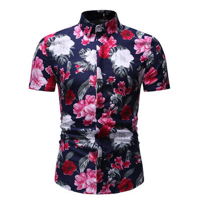 

Mens Short Sleeve Floral Shirt Casual Button Down Print Beach Shirts