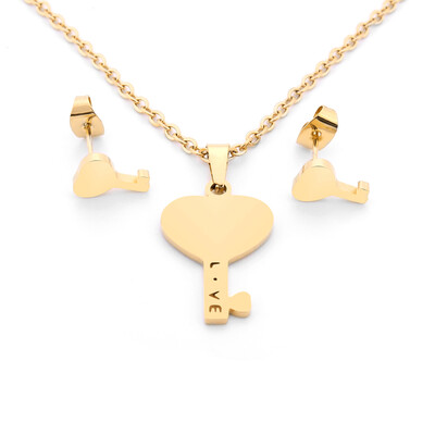 

Luxury Gold Color Women Infinite Owl Love Heart Fatima Hand Necklace Earrings Stainless Steel Bridal Wedding Jewelry Sets