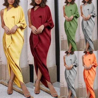 

New Fashion Womens T-Shirt Long Maxi Dress Split Evening Party Solid Shirt Dress Summer Plus