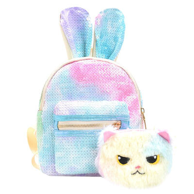 

Cute Ears Decor Travel Sequins Backpacks Women Kids Cat Pendant Knapsack
