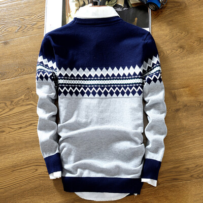 

Men Casual Long Sleeve Sweater Jumper Knitted Pullover Strip Printed Tops -2XL