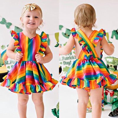 

Toddler Kids Baby Girls Summer Rainbow Dress Party Wedding Tutu Dress Sundress