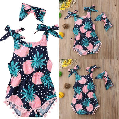 

2018 Newborn Baby Girl Pineapple Romper Jumpsuit Bodysuit Headband Clothes Outfit