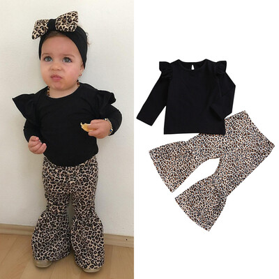 

Toddler Kids Baby Girl Tops T-Shirt Leopard Flared Pants 2pcs Outfit Clothes Set