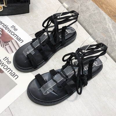

Summer strap Roman sandals female Korean version of Joker student fairy wind flat beach shoes womens shoes tide
