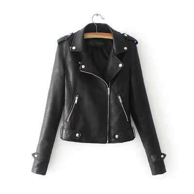 

2019 Women Faux Leather Motorcycle Biker Slim Jacket Vegan Pleather Short Coat