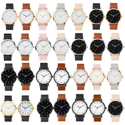 

Men Women Retro Simple Record Dial Faux Leather Analog Quartz Wrist Watch Lot