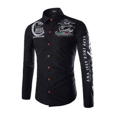 

European And American Male Shirt Fashion Casual Long-sleeve Print Shirts With English Letters For Men