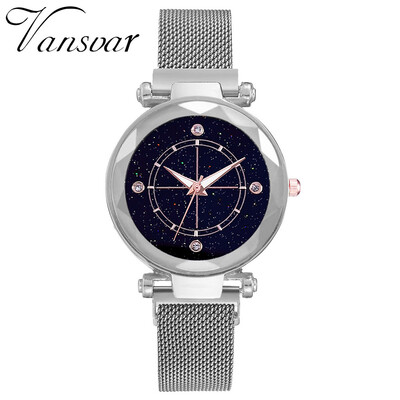 

RM Vansvar Fashion Women Magnet Buckle Starry Sky Watch Mesh Belt Ladies Watch