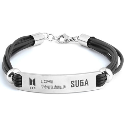 

Kpop BTS DIY Stainless Steel Leather Rope Lettering Silicone Sport Couple Bracelet Fans Hot Gift