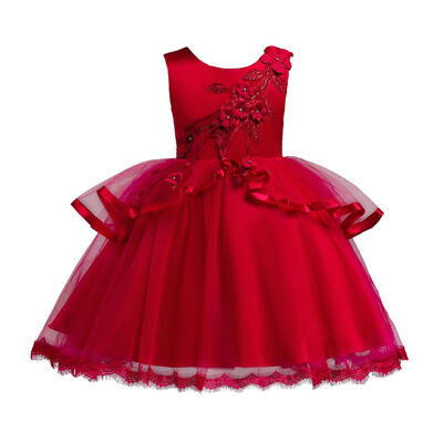 

Elegant Girls Embroidery Flowers Ball Gown Kids Sleeveless Princess Dress