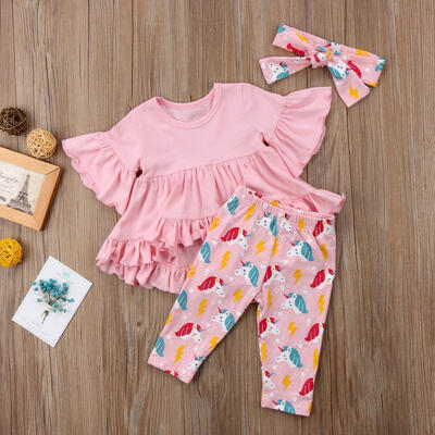 

Fashion New Kids Baby Girls Dress Ruffles Tops T shirtUnicorn Pants Outfits Set Clothes