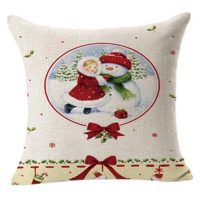 

〖Follure〗Christmas Linen Square Throw Flax Pillow Case Decorative Cushion Pillow Cover A