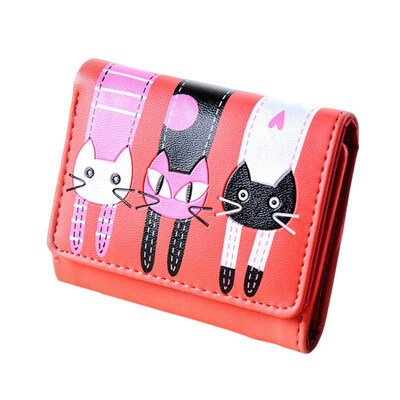 

Womens Lovely Cartoon Cat Pattern Coin Purse Card Holder Trifold Short Wallet