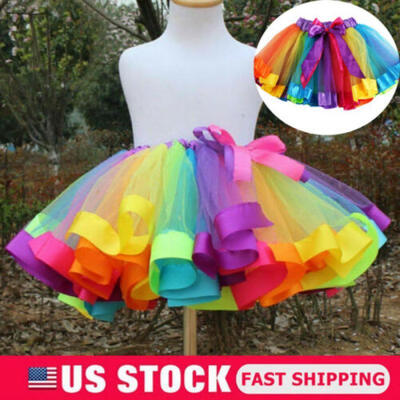 

US Fashion Toddler Kid Girls Rainbow Tutu Tulle Short Skirts Colorful  M L Size