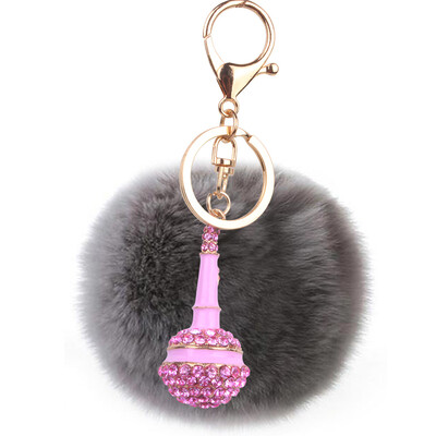 

Plush Rex Rabbit Hair Ball Alloy Keychain Bag Car Mobile Phone Accessories