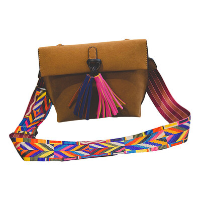 

Women Fashion Colorful Wide Strap Fringe Square Shoulder Bag Crossbody Pouch
