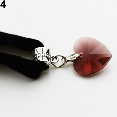 

Retro Gothic Handmade Shiny Love Heart Rhinestone Pendant Choker Short Necklace