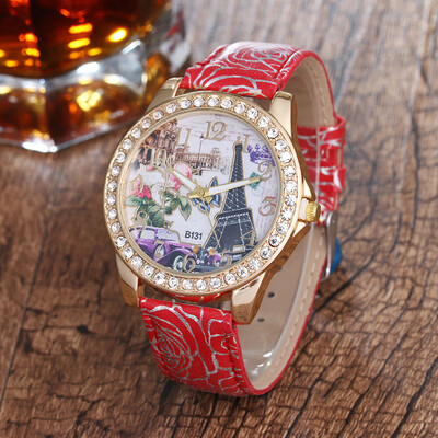 

Xianlejiao Sloggi Bohemian rose pattern strap iron tower female model quartz watch student table