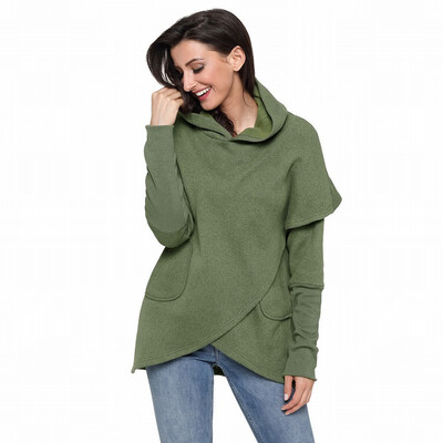 

Solid color cloak long sleeve casual hooded sweatshirt womens