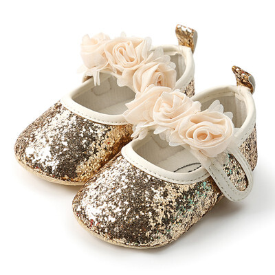 

Sequins Lace Flower Baby Girl First Walker Anti-slip Soft Sole Bottom Walking Princess Shoes