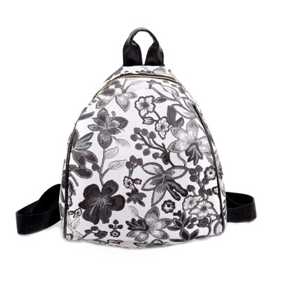 Summer Women PU Leather Floral Printed Backpack School Bag Travel Bag