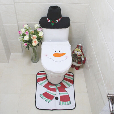 

3pcs 1 Kit Christmas Decor Christmas Snowman Toilet Seat CoverRug Bathroom New