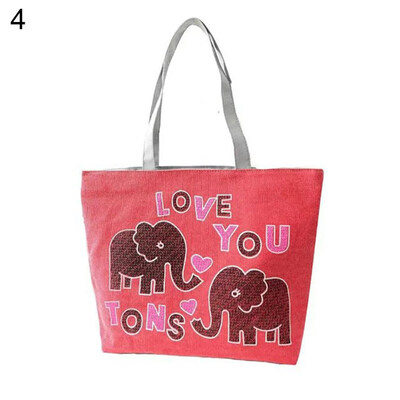 

Casual Cartoon Elephant Printed Large Capacity Canvas Women Shoulder Bag Pouch