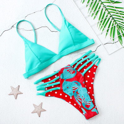 

Roseonmyhand Women Sexys Two-Piece Tropical Print Bikini Braided Rope Swimwear Beachwear
