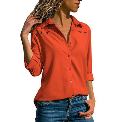 

Women Autumn Stylish Concise Casual All-match Long Sleeve Loose Solid Color Button-down Blouses
