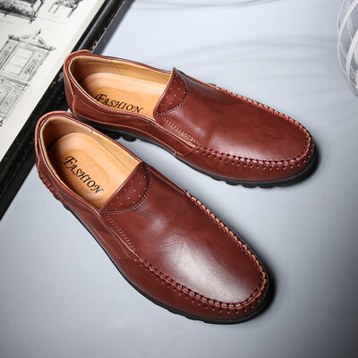 

2019 leather peas shoes mens non-slip casual shoes mens youth wild leather shoes breathable summer lazy shoes men