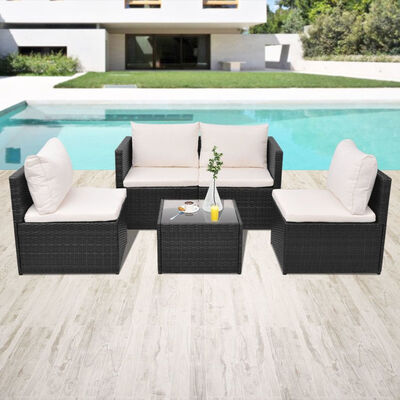 

5 Piece Garden Lounge Set with Cushions Poly Rattan Black