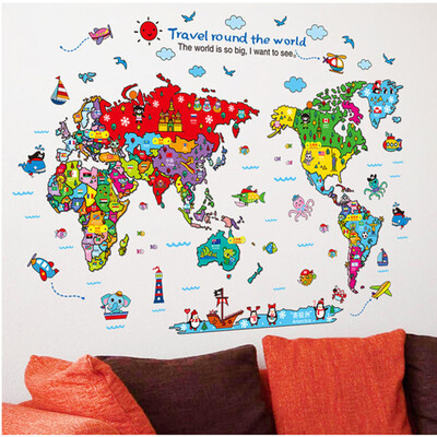 

〖Follure〗Animal World Map Wall Decal Removable Art Sticker Kids Nursery Room Home Decor