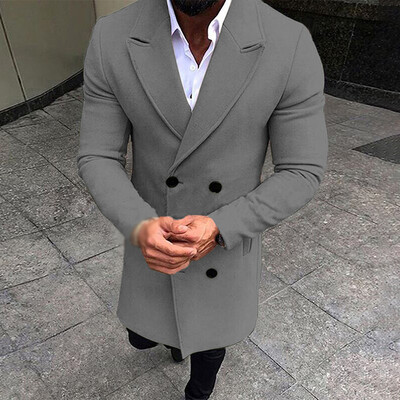 

Men Long Sleeves Solid Lapel Collar Double Breasted Coat Casual Slim Fit Outwear
