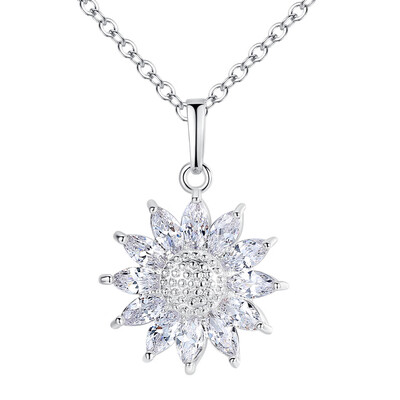 

Silver Necklace Zircon Crystal Cross Heart Sun Flower Cherry Flower Pendant Necklace Double Heart Pendants Jewelry for Women