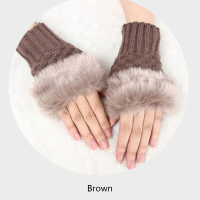 

New Fashion Women Winter Warmer Fingerless Gloves Knitted Faux Rabbit Fur Wrist Mitten