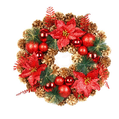 

Tailored 40cm Christmas Artificial Pine Cone Wreath Leaf Fall Door Wall Home Ornament